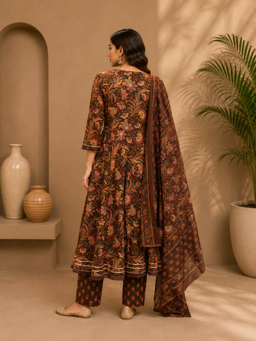Women's Cotton Angrakha Kurta Pant Set with Dupatta & Gota Patti Work