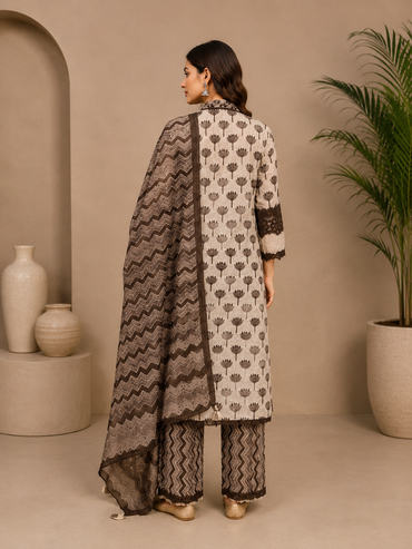 Women's Printed Cotton Kurta Pant Set with Dupatta