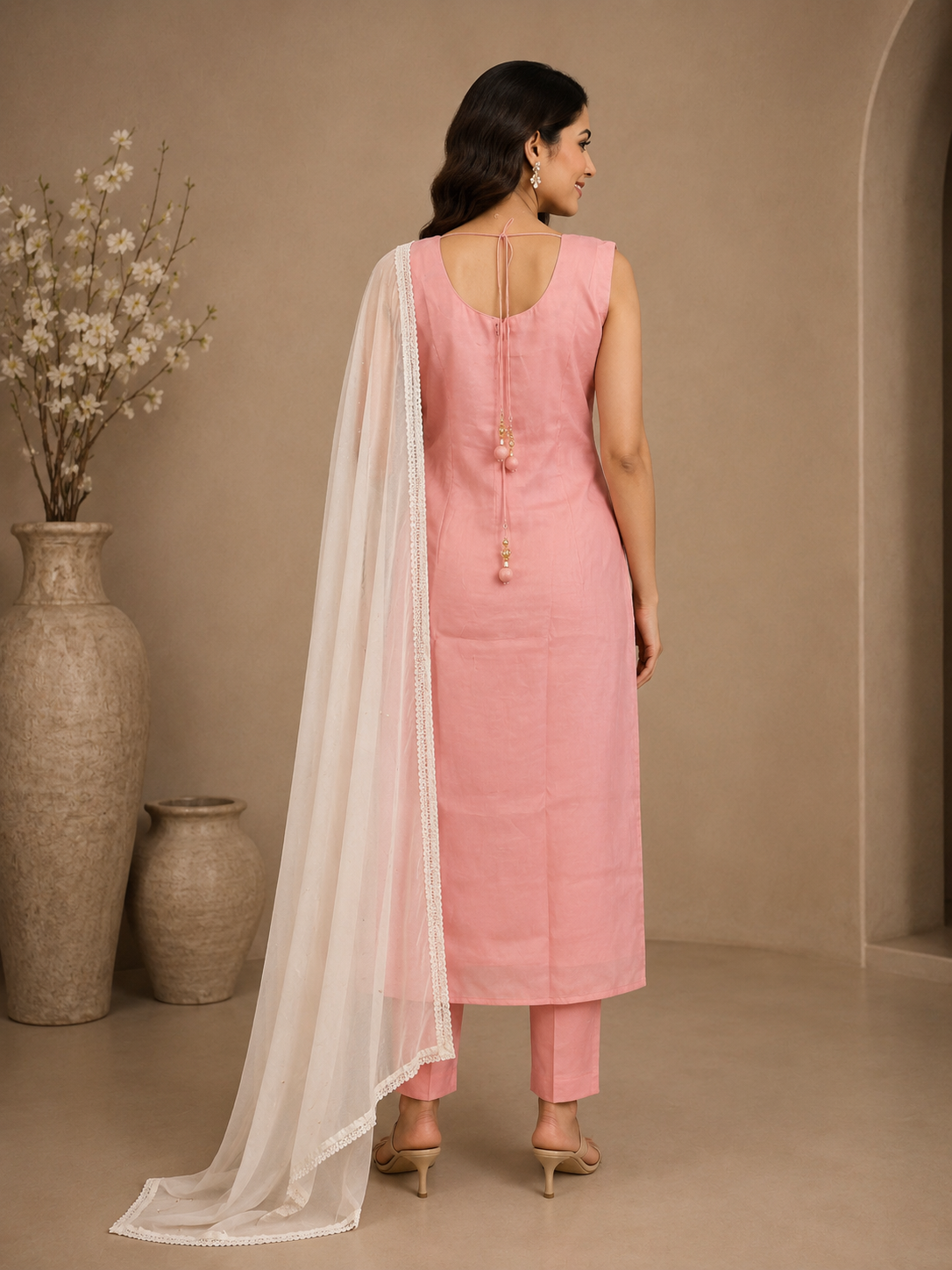 Pink Silk Embroidered Kurta Set with Elegant Net Dupatta
