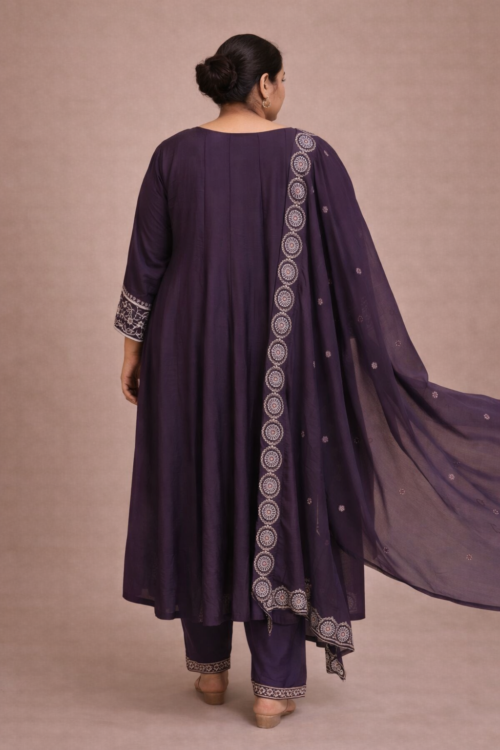 Royal Purple Embroidered Silk Anarkali Kurta Set with Dupatta