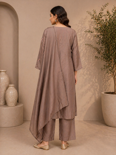 Women's Mul Chanderi Embroidered Kurta Pant Set with Dupatta