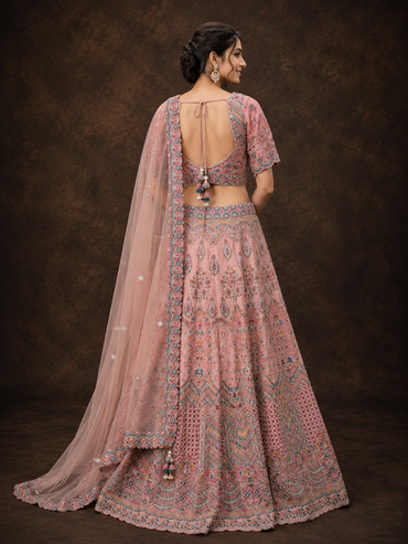 Blush Pink Silk Designer Lehenga Choli with Heavy Embroidery & Net Dupatta