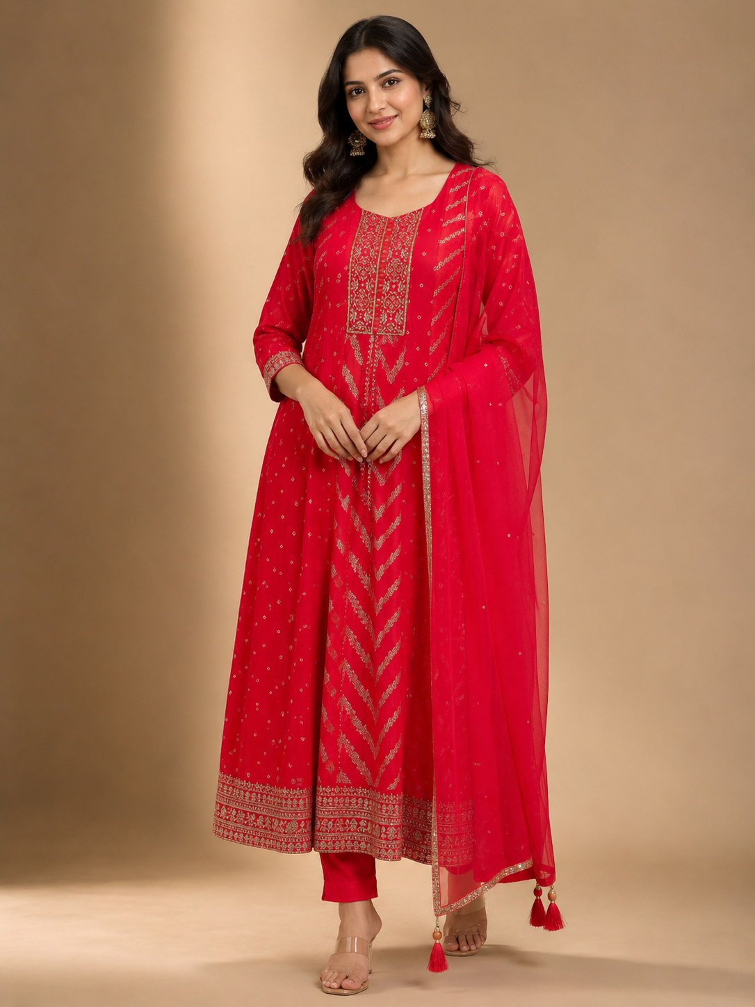 Premium Front-Cut Silk Anarkali Suit Set with Organza Dupatta – Crimso – Rithika Suits