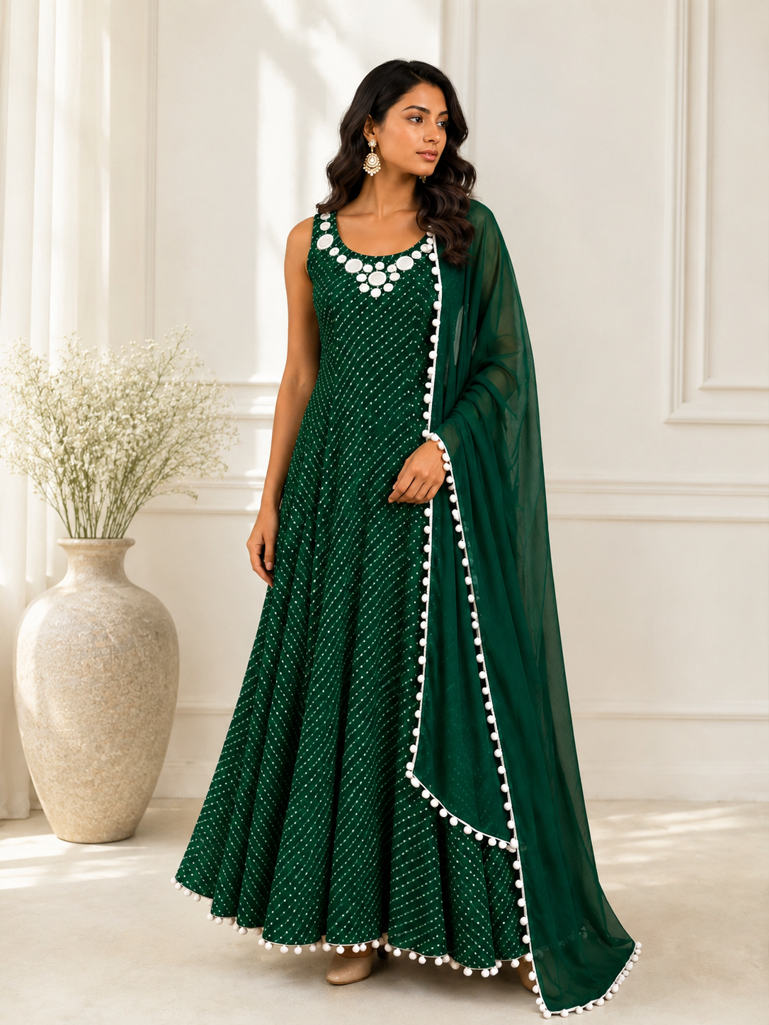 Emerald Green Chiffon Designer Anarkali Suit with Dupatta – Rithika Suits