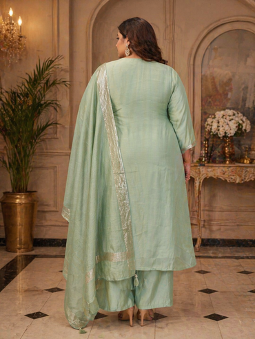 Sage Green Mul Chanderi Anarkali Suit Set with Dupatta | Festive & Ethnic Wear