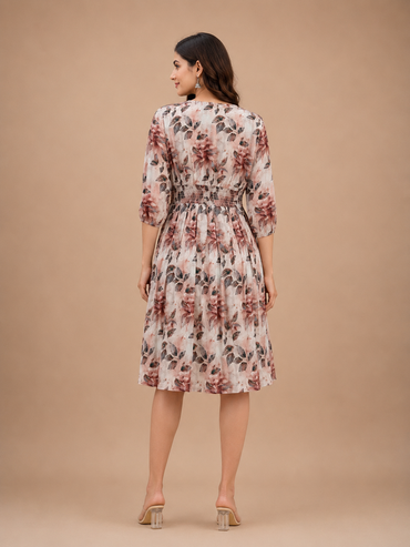 Imported Lycra Floral Print Fit & Flare Midi Dress – Blush Pink