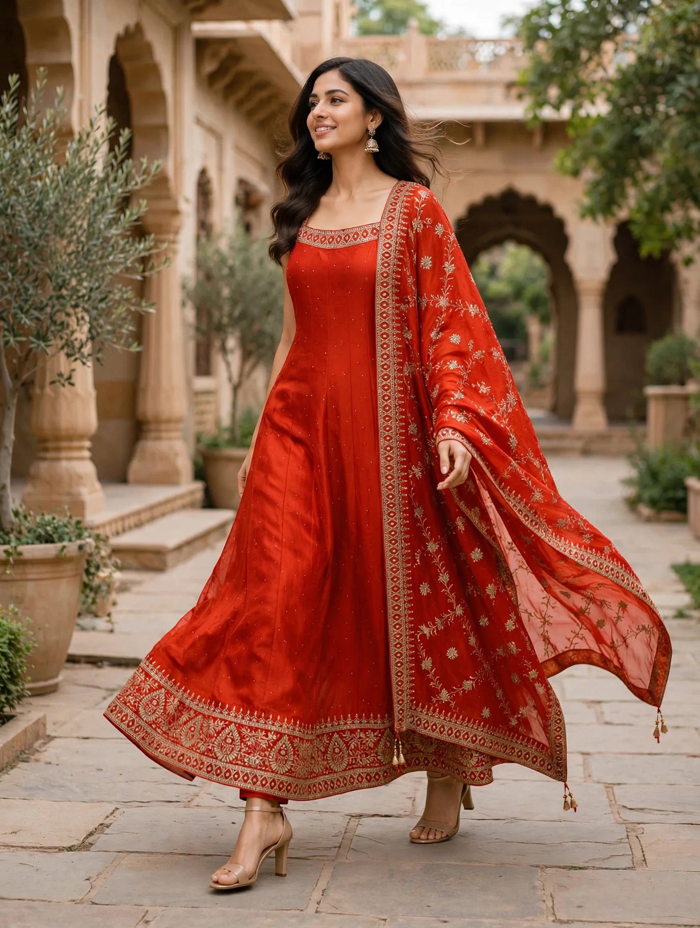 red anarkali dress Vibrant Georgette Suit | Ready to Wear L Crafted from luxurious Pure Blooming Georgette Elegant Red Silk Anarkali Suit