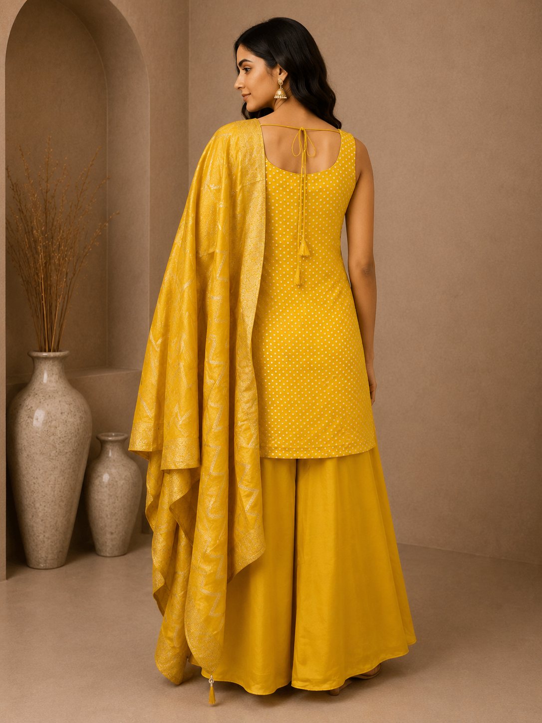 Premium Silk Straight Kurta Set with Palazzo & Woven Silk Dupatta – Mustard Yellow