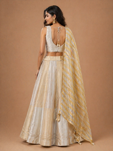 Champagne Gold Mirror Work Lehenga Set with Dupatta | Reception & Wedding Wear