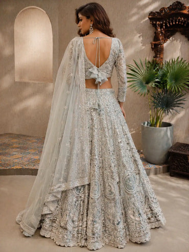 Light Mint Green Net Embroidered Lehenga Set