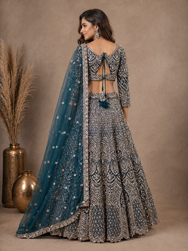 Embroidered Bridal Lehenga Set with Net Dupatta
