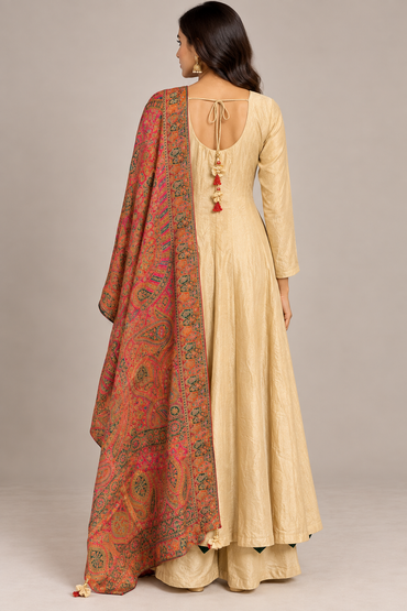 Champagne Gold Silk Anarkali Set