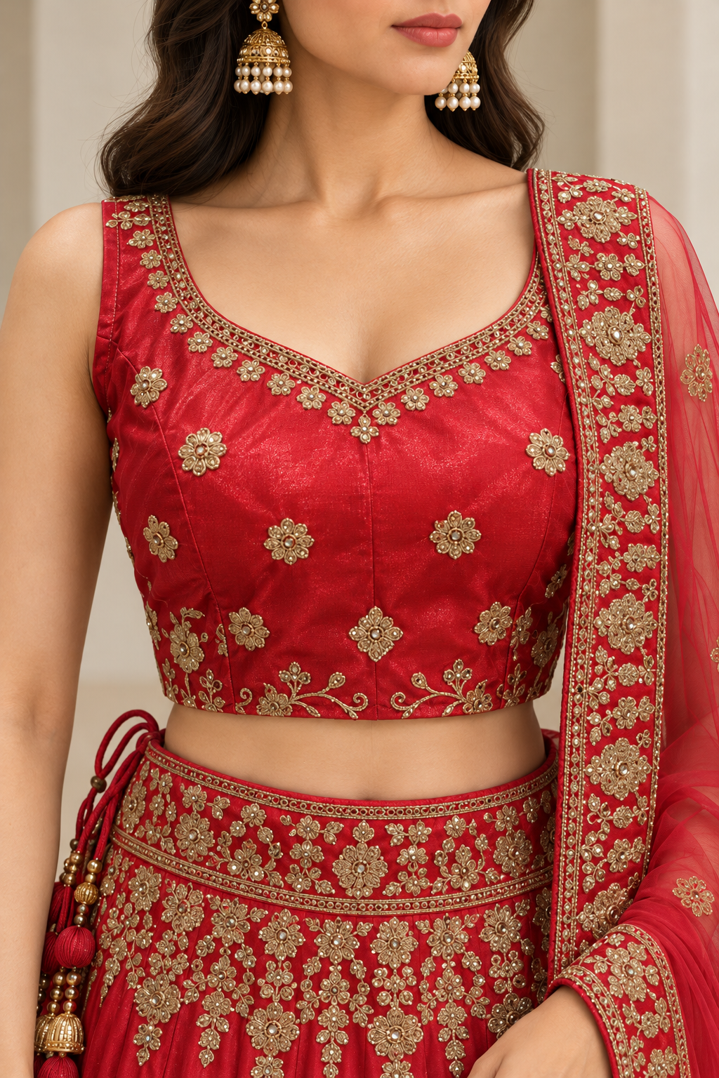 Red and Gold Heavy Embroidered Bridal Lehenga Choli with Dupatta