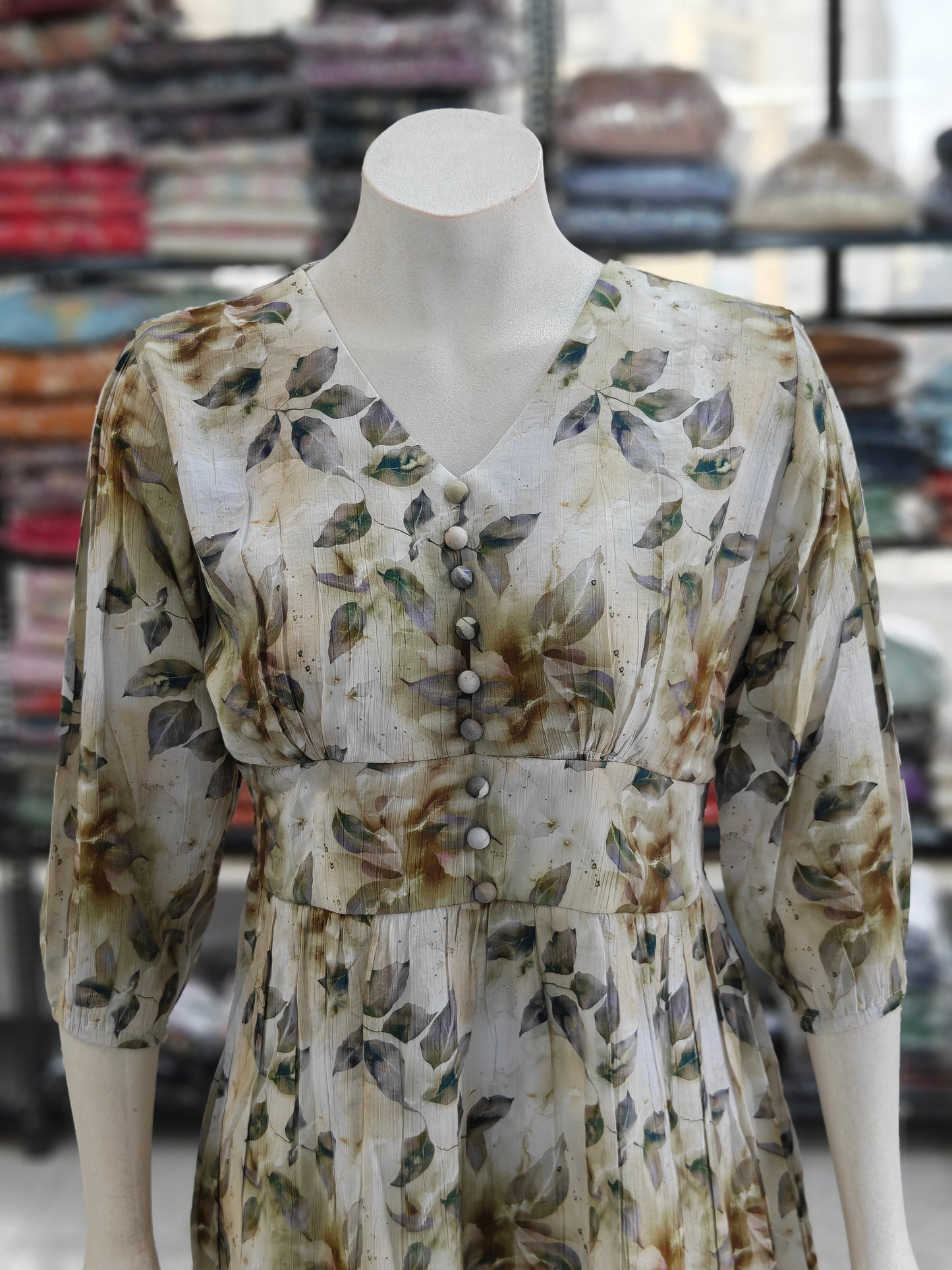Imported Lycra Olive Floral Print Fit & Flare Midi Dress