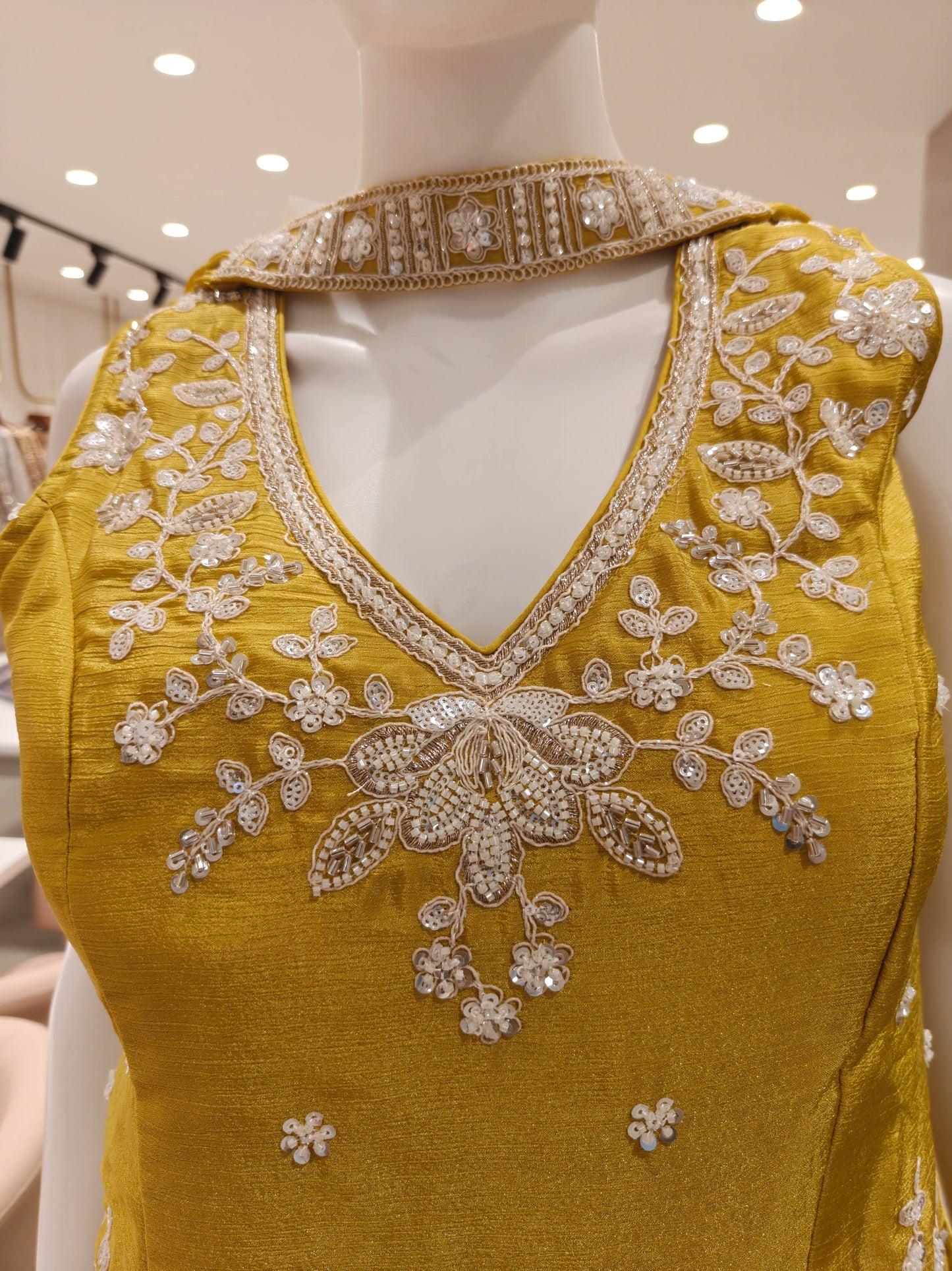 Mustard Yellow Silk Embroidered Short Kurta Set with Flared Palazzo & Dupatta