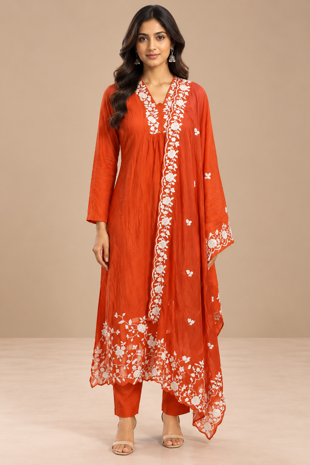 Scarlet Red Silk Embroidered Anarkali Suit Set