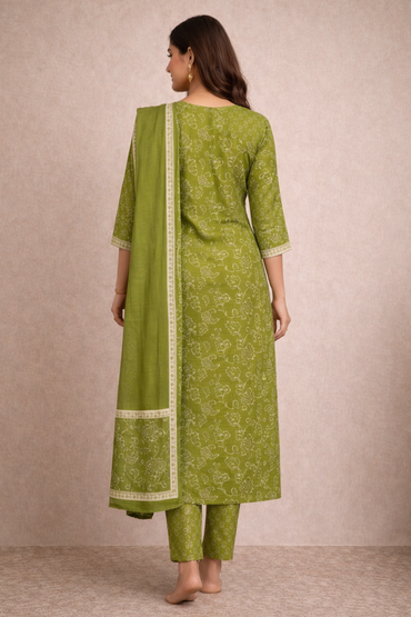 Elegant Olive Green Printed Kurta Set with Dupatta