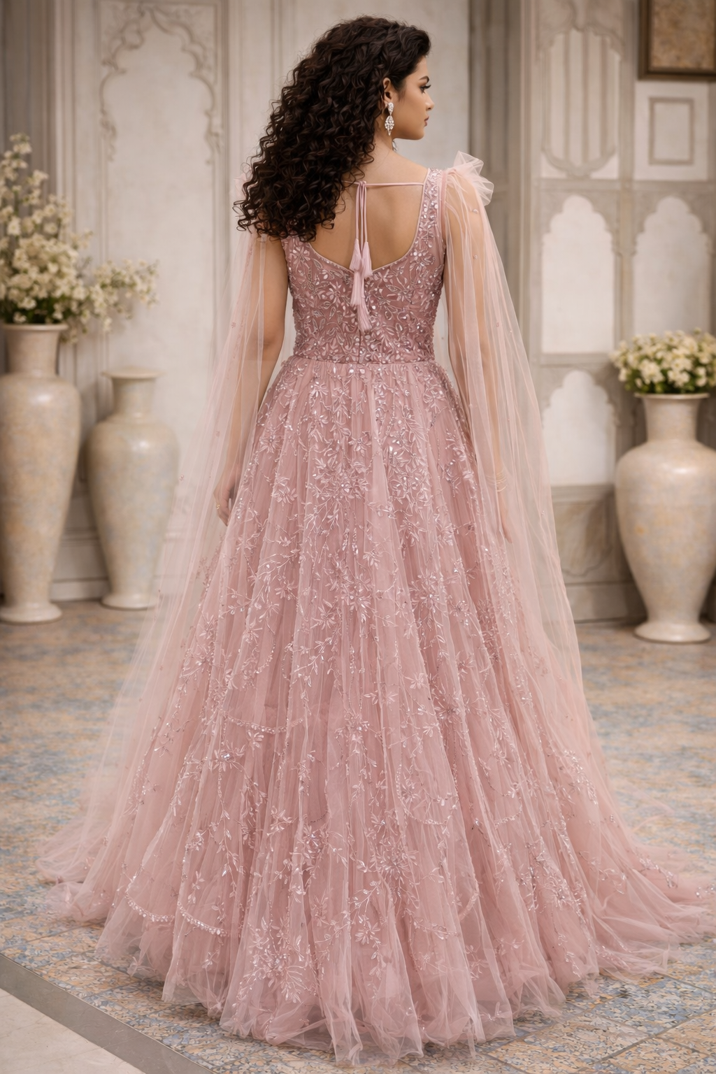 Luxury Blush Pink Embroidered Anarkali Gown with Dupatta