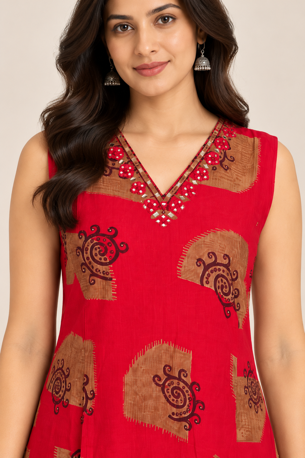 R46188 Red Kurti close-up