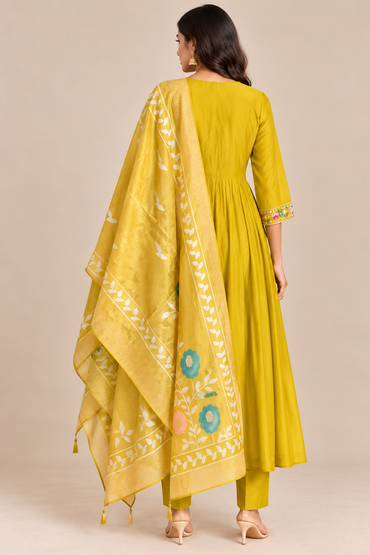 Mustard Yellow Mul Chanderi Daily Wear kurta - back