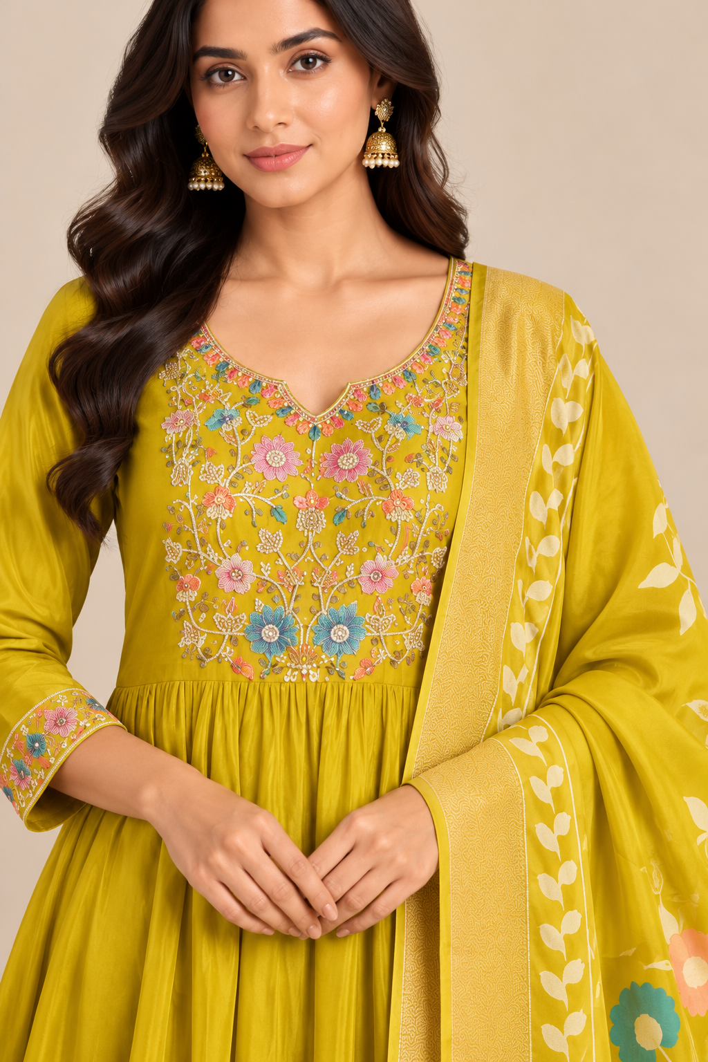 Mustard Yellow Mul Chanderi Daily Wear kurta - closeup