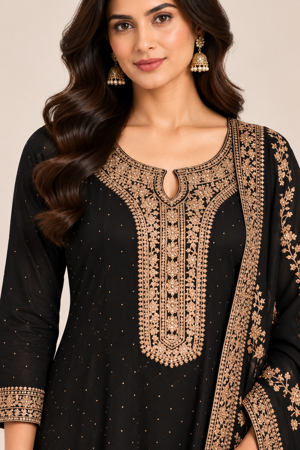 R46987 Black Anarkali close-up