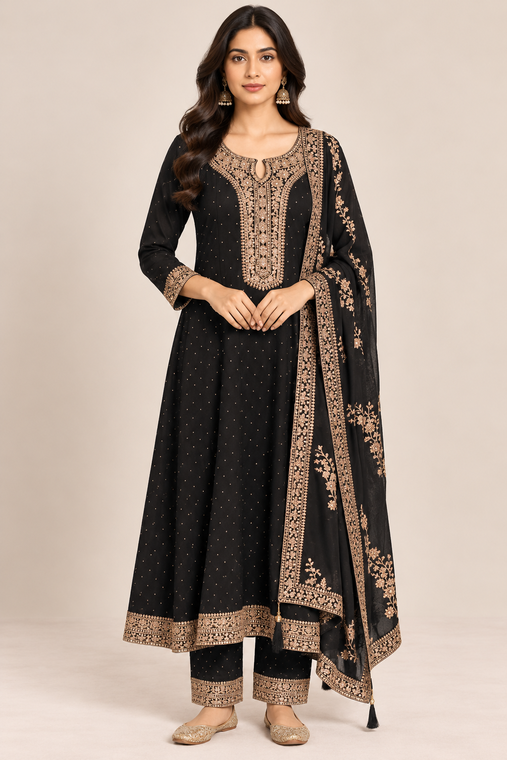 R46987 Black Anarkali front view