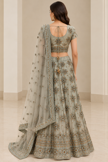 Sage Green Embroidered Lehenga Choli with Dupatta