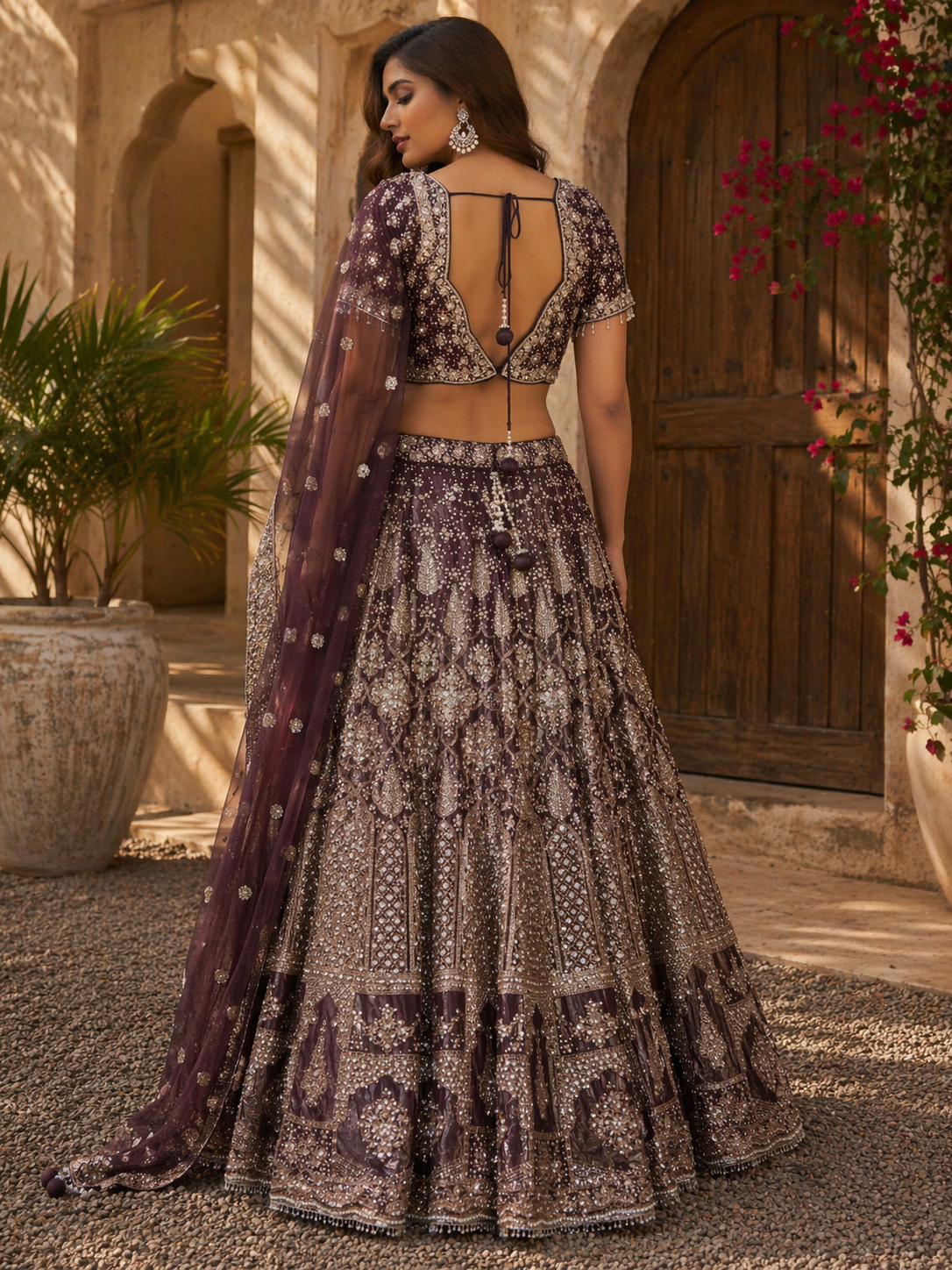 Wine Purple Embroidered Bridal Lehenga Set with Dupatta