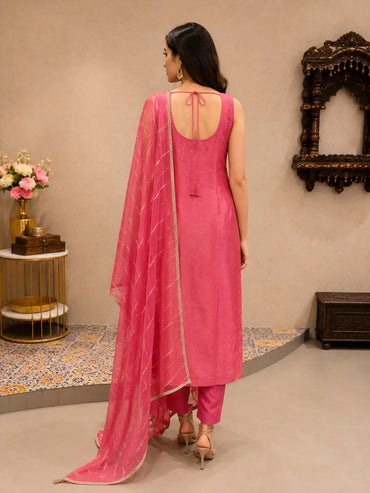 Pink Embroidered Kurta Set with Dupatta