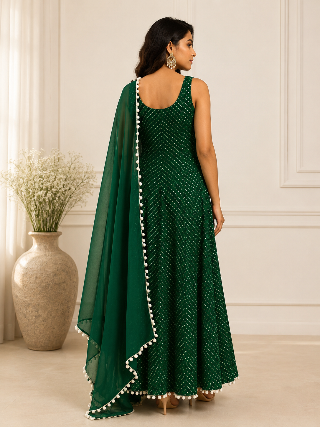Emerald Green Chiffon Designer Anarkali Suit with Dupatta