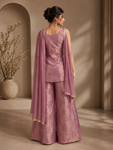 Dusty Rose Silk Kurta Set with Palazzo & Dupatta | Elegant Wedding & Festive Wear