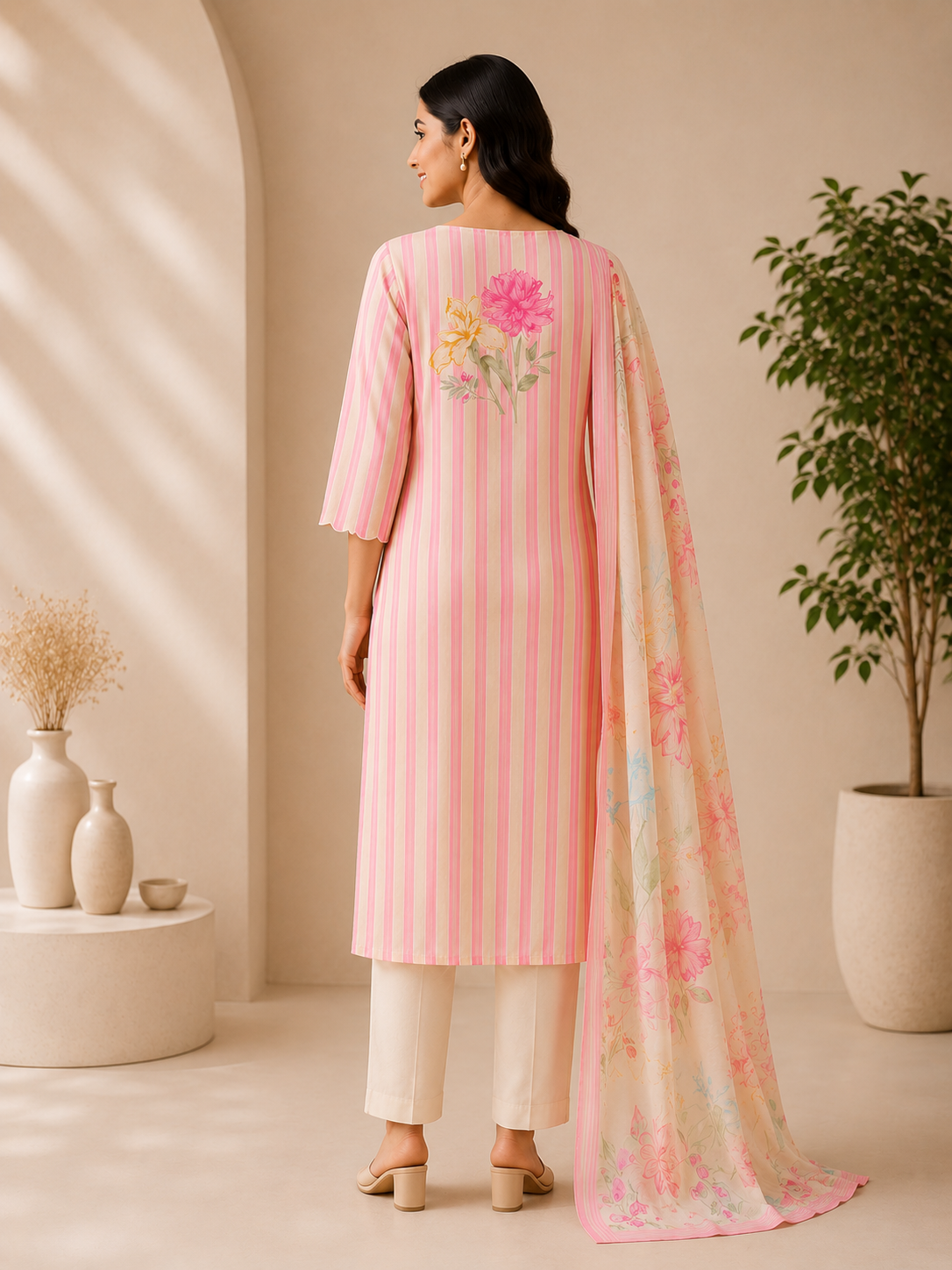 Women's Floral Print Soft Silk Kurta Pant Set with Dupatta