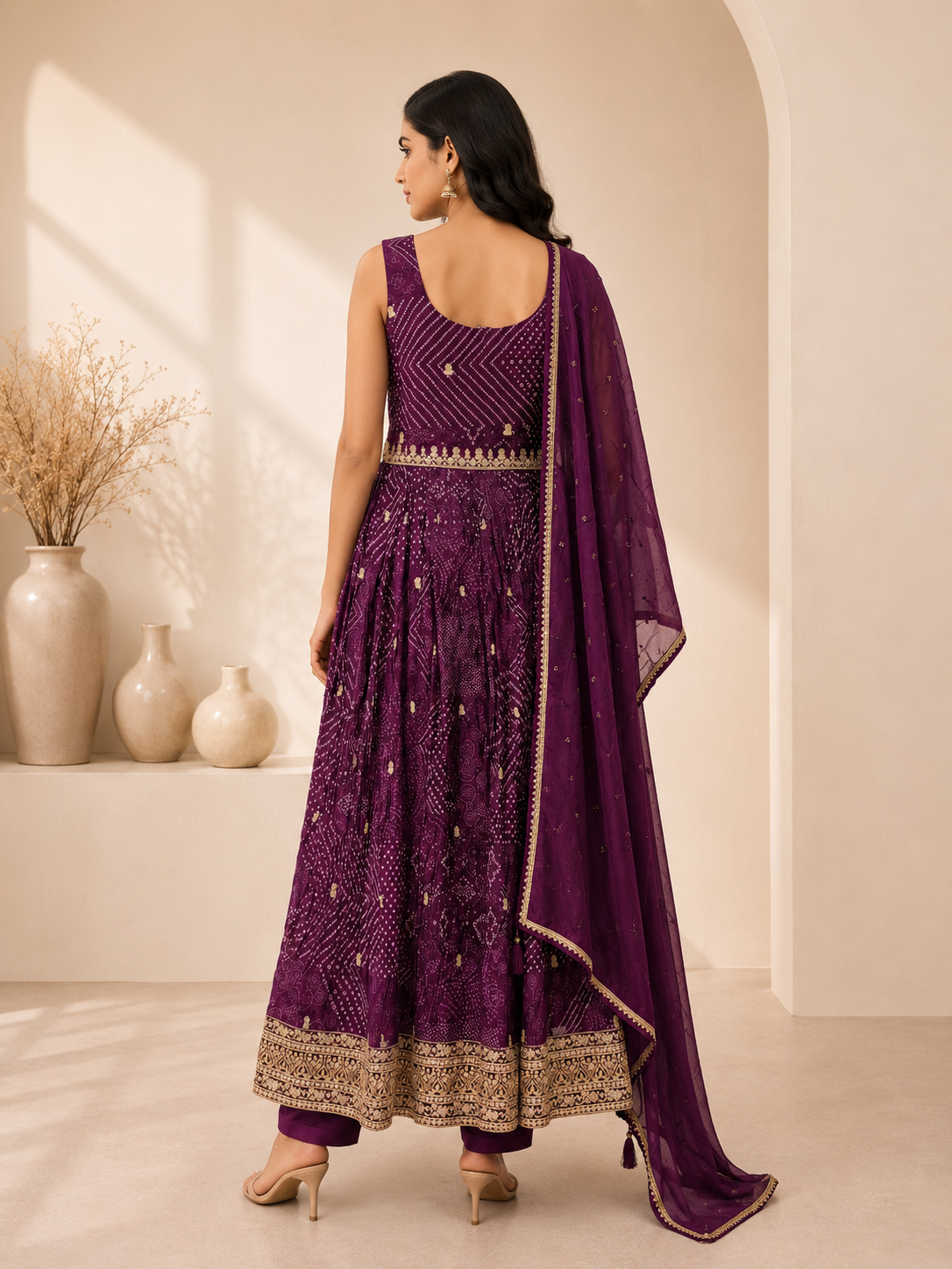 Premium Silk Anarkali Suit Set with Embroidered Border & Dupatta – Royal Plum
