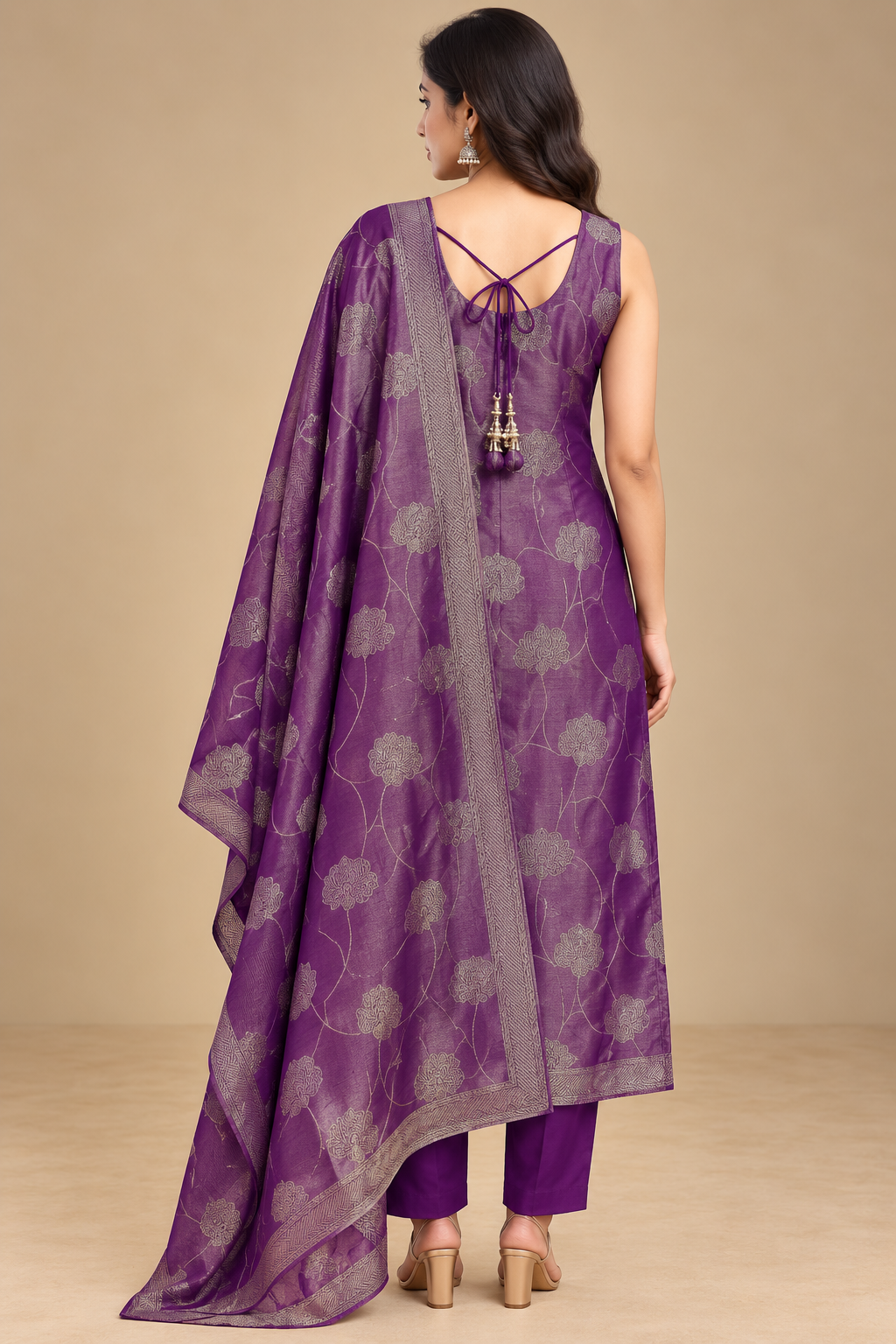 Purple Floral Printed Kurta Set with Dupatta