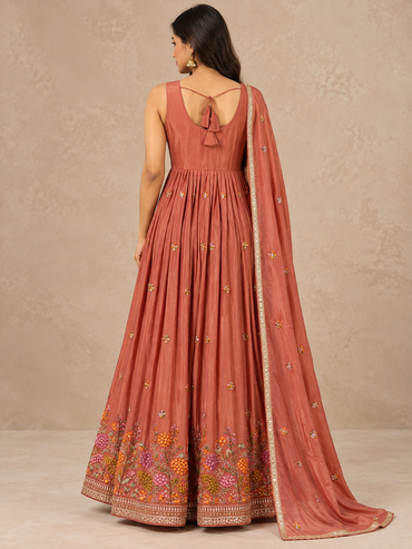 Terracotta Embroidered Silk Anarkali Set