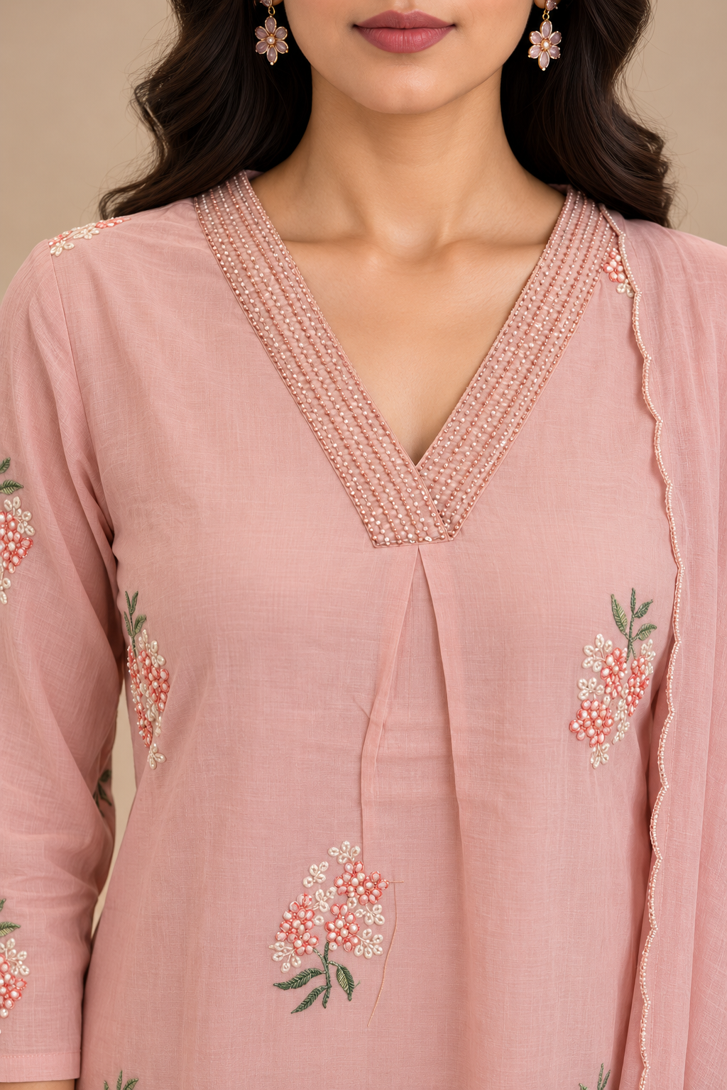 Pastel Pink Embroidered Straight Kurta Set with Dupatta