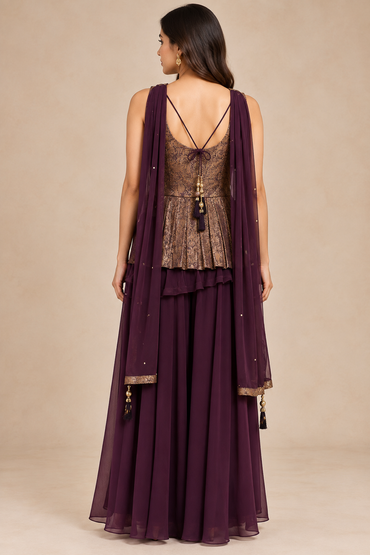 Deep Wine Brocade Silk Sharara Set