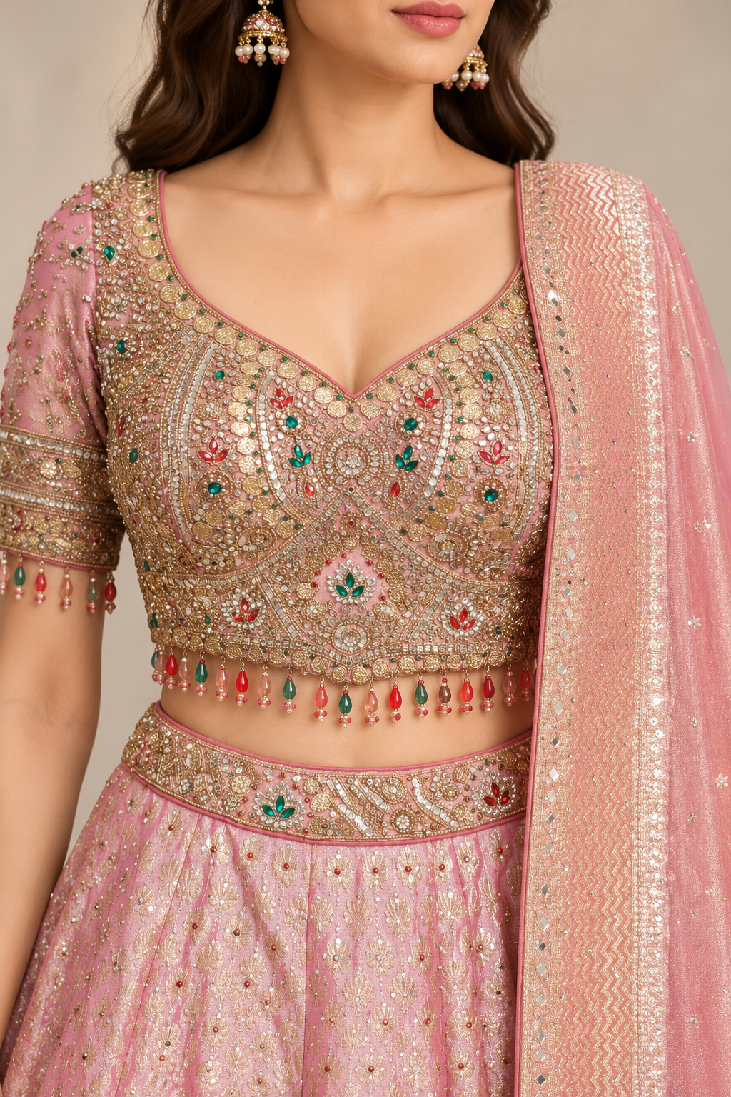 Blush Pink Banaras Silk Lehenga Set