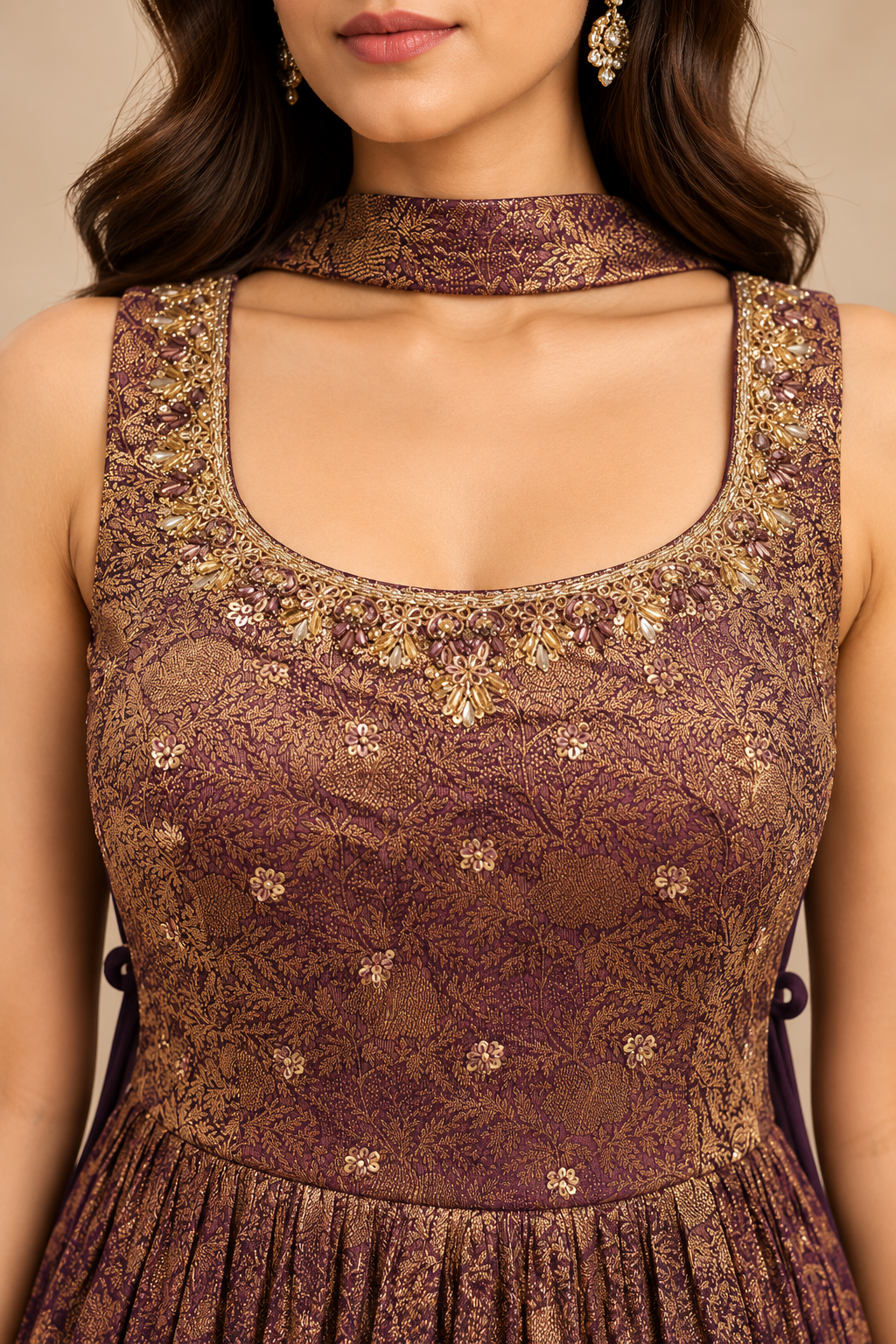 Deep Wine Brocade Silk Sharara Set