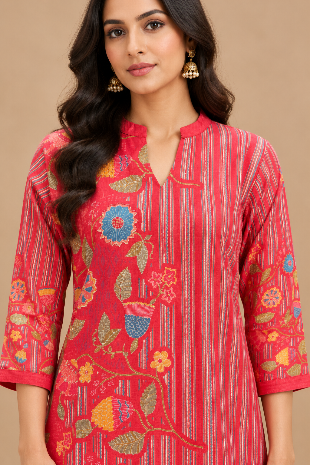 Red Floral Printed Straight Kurta Palazzo Set