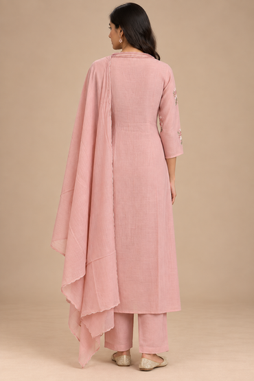 Pastel Pink Embroidered Straight Kurta Set with Dupatta