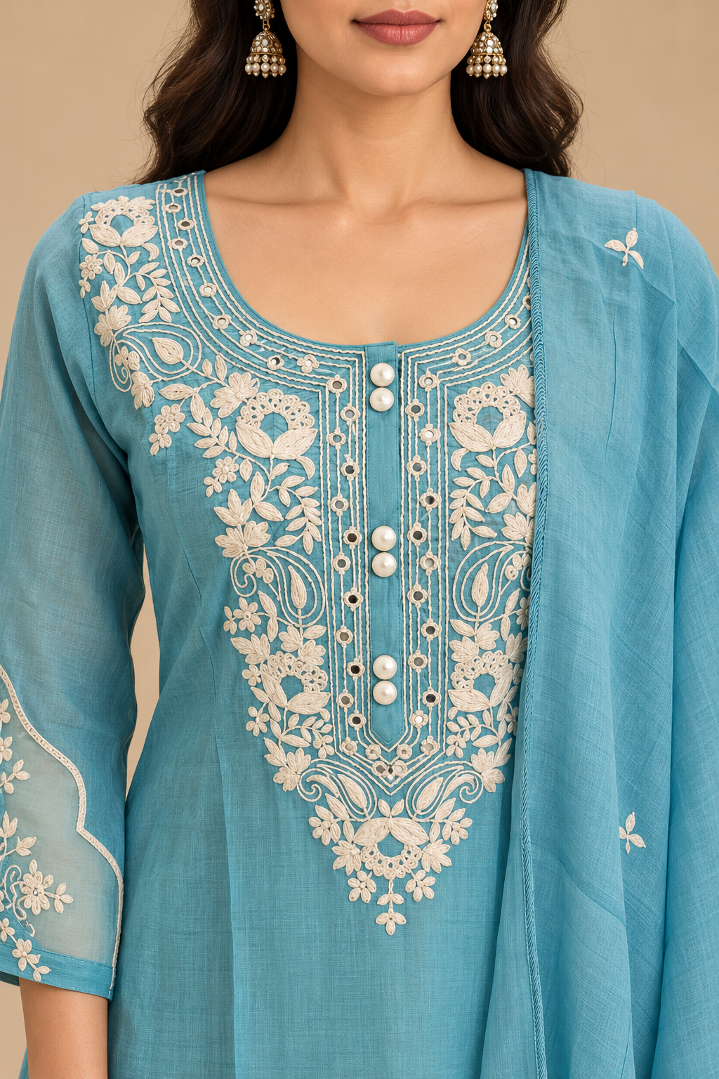 Powder Blue Embroidered Kurta Set with Dupatta