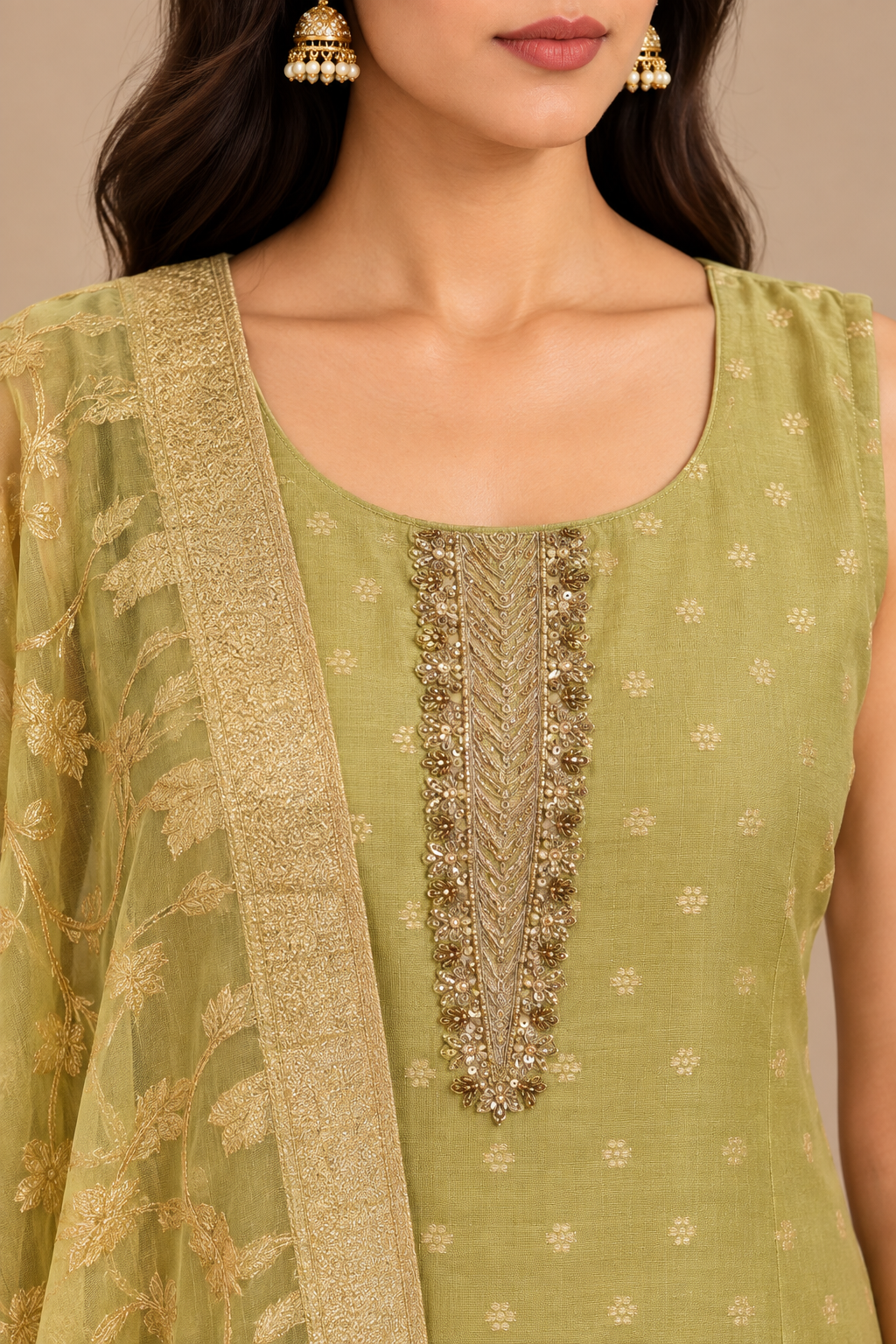 Olive Green Embroidered Straight Kurta Set with Dupatta