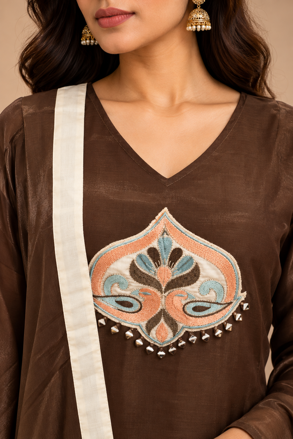Chocolate Brown Muslin Silk Straight Cut Suit Set