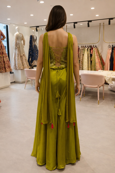 Olive Green Corset Top with Wide-Leg Pants Co-ord Set