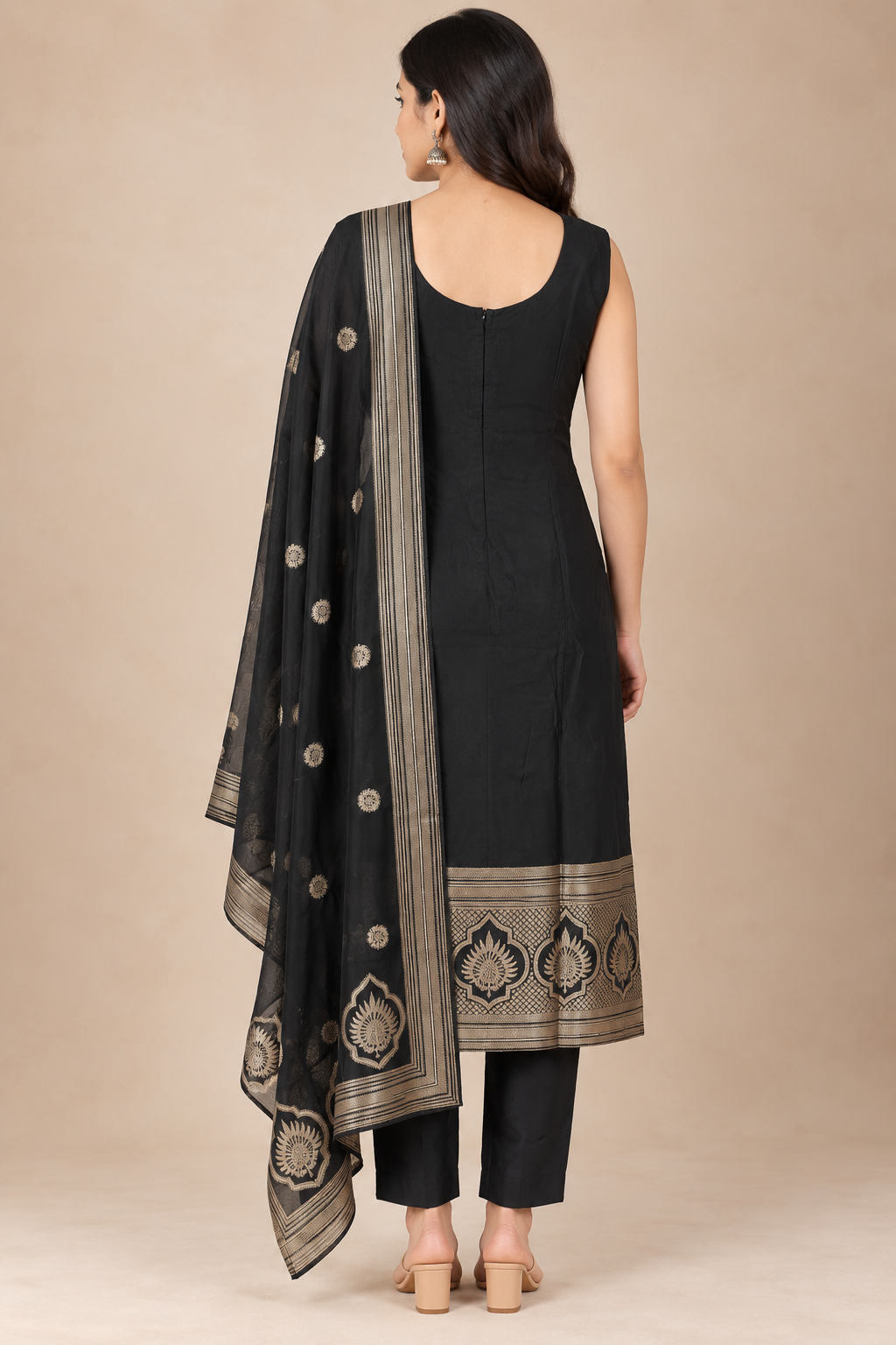 Black & Gold Printed Kurta Set with Dupatta