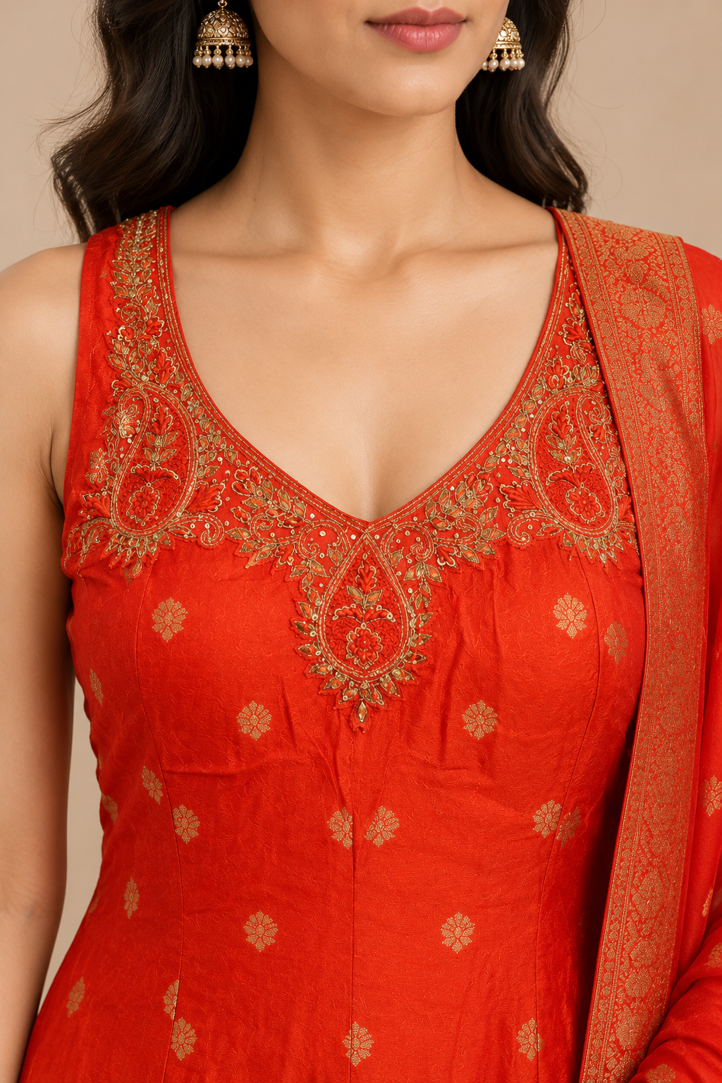 Red Embroidered Anarkali Suit Set with Dupatta