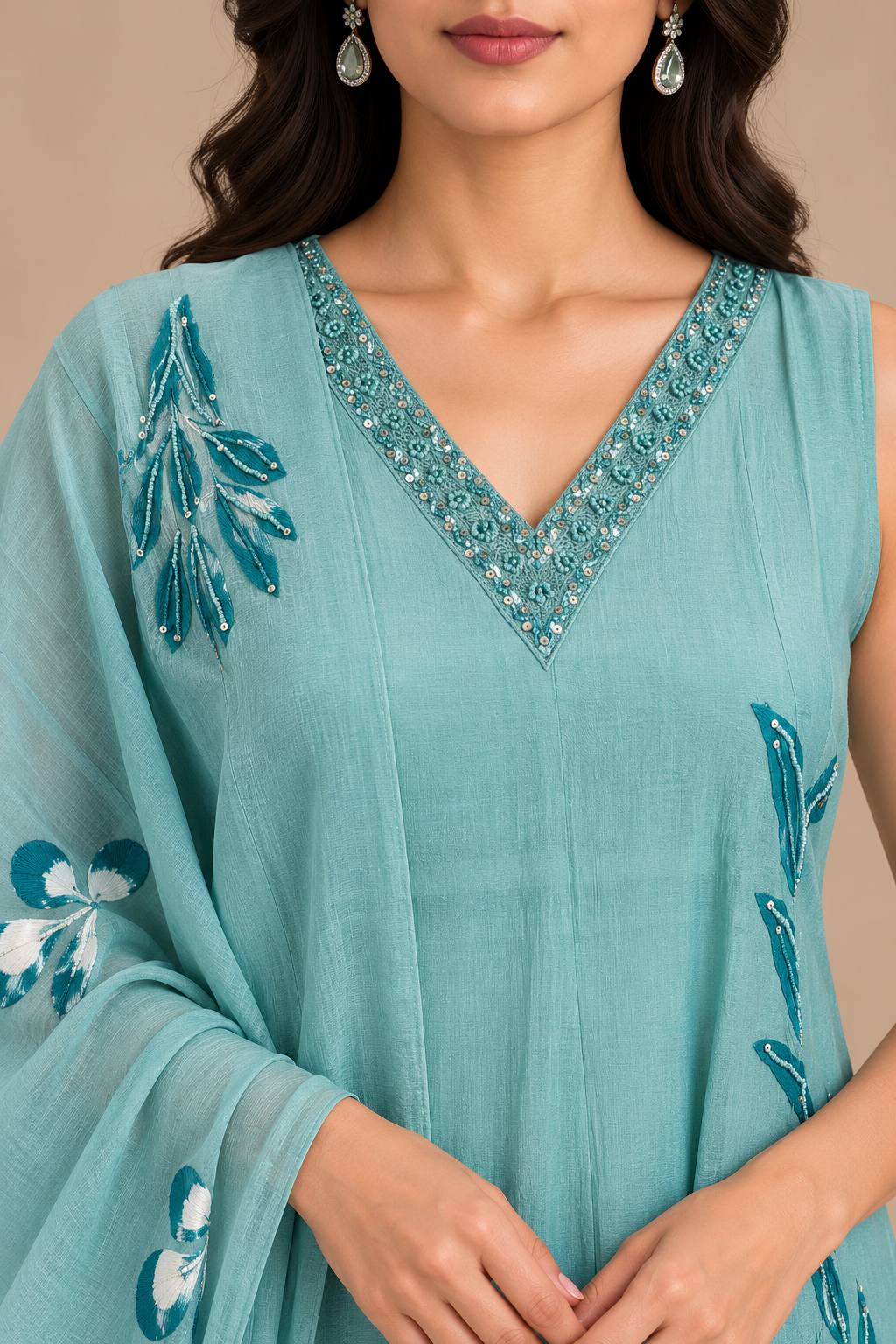 Teal Embroidered Anarkali Suit Set with Dupatta