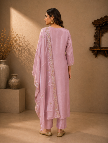 Blush Pink Soft Silk Embroidered Kurta Set with Dupatta